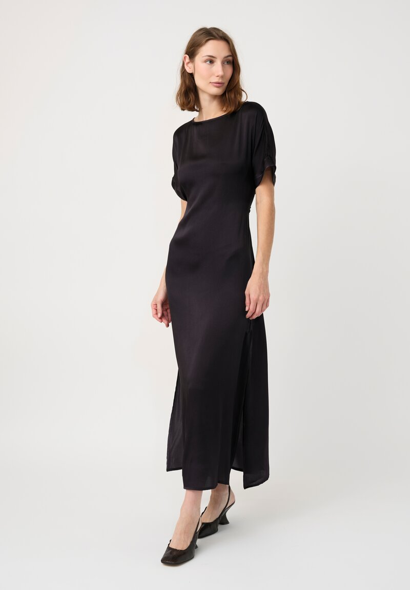 Avant Toi Silk Barchetta Dress in Nero Black