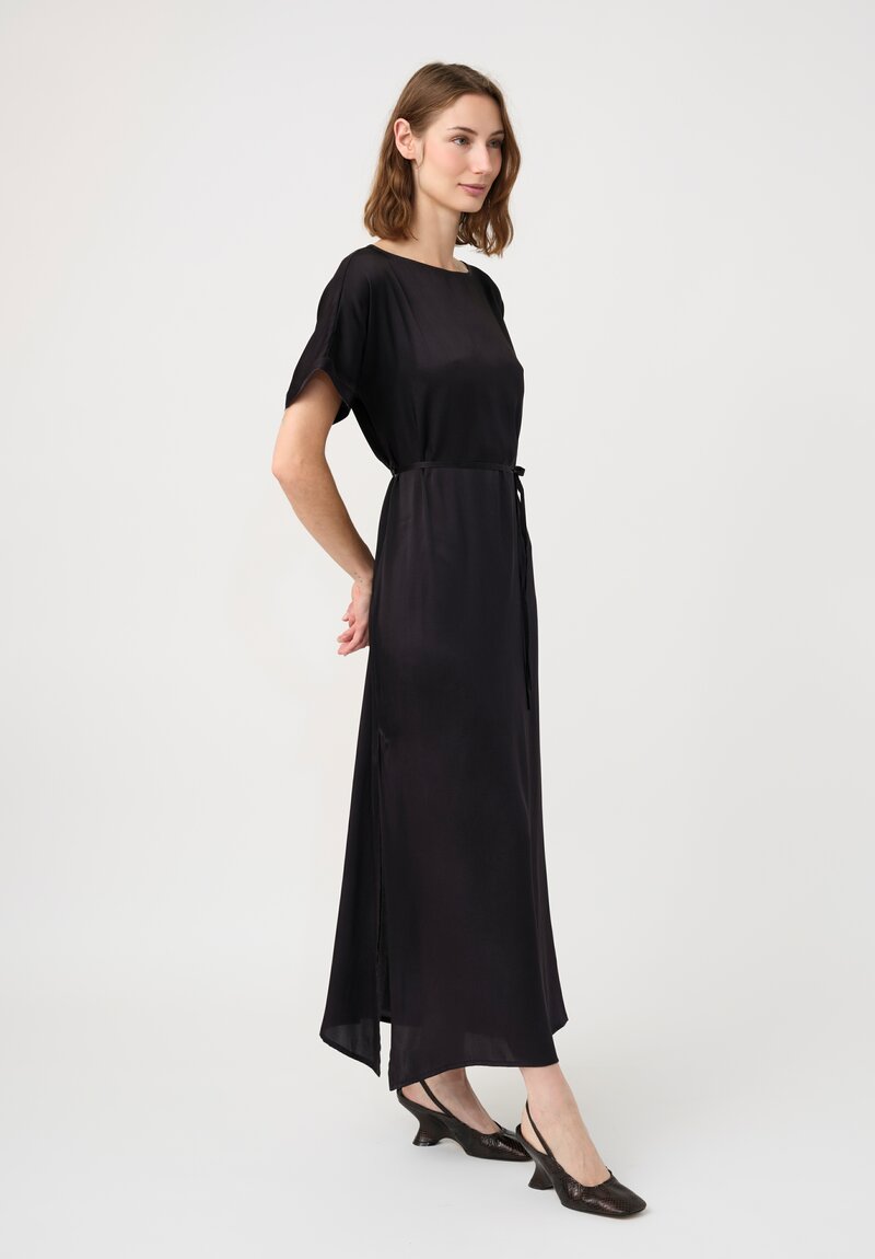 Avant Toi Silk Barchetta Dress in Nero Black