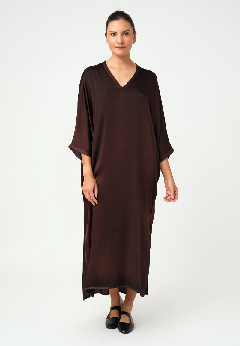 Avant Toi Silk V-Neck Kaftan Dress in Nero & Moro Brown