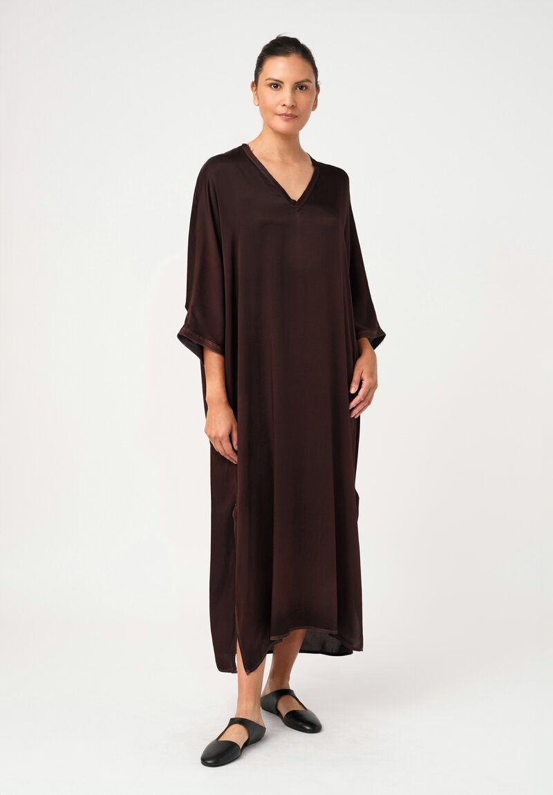 Avant Toi Silk V-Neck Kaftan Dress in Nero & Moro Brown