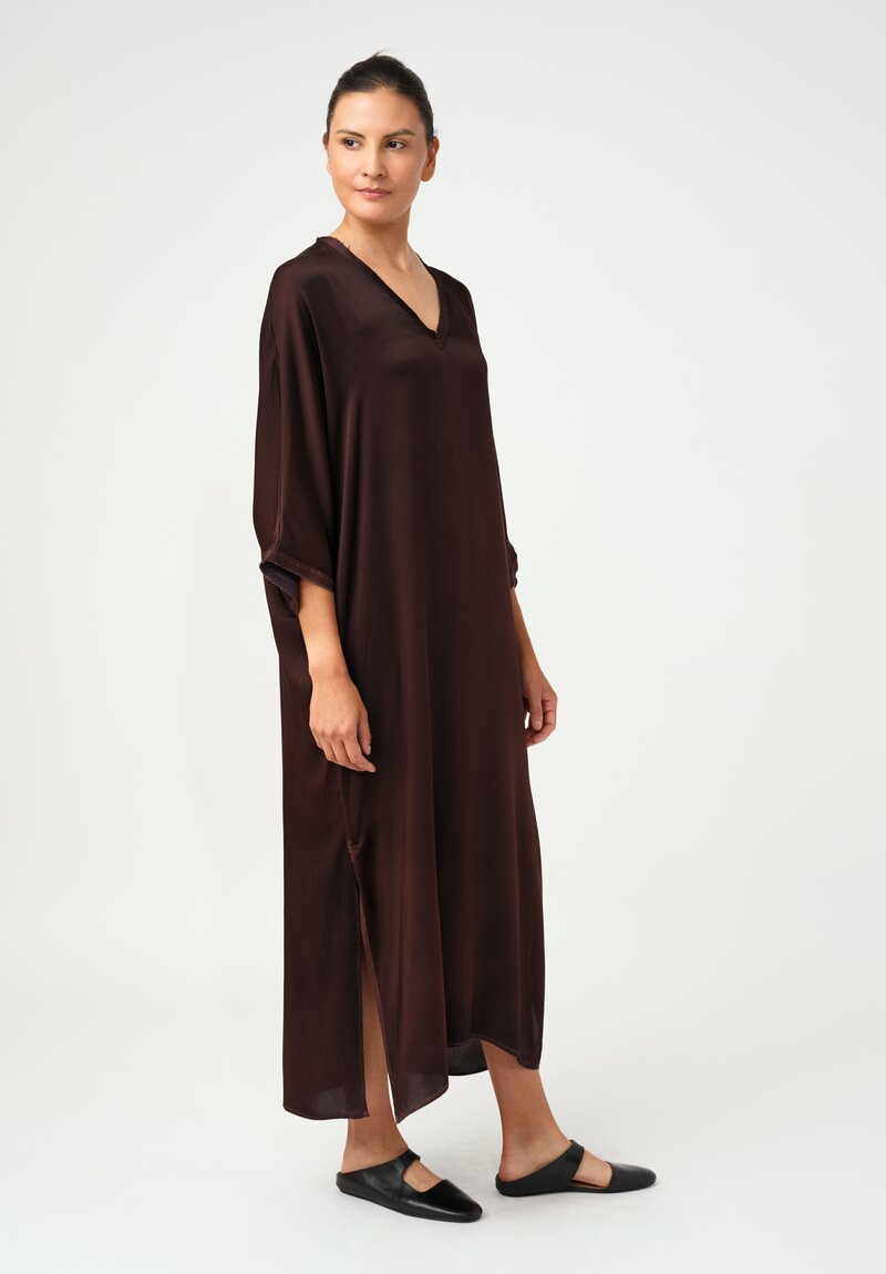 Avant Toi Silk V-Neck Kaftan Dress in Nero & Moro Brown