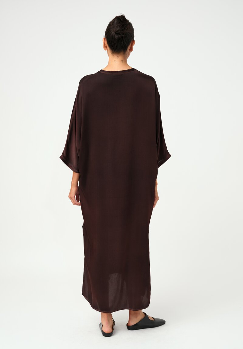 Avant Toi Silk V-Neck Kaftan Dress in Nero & Moro Brown