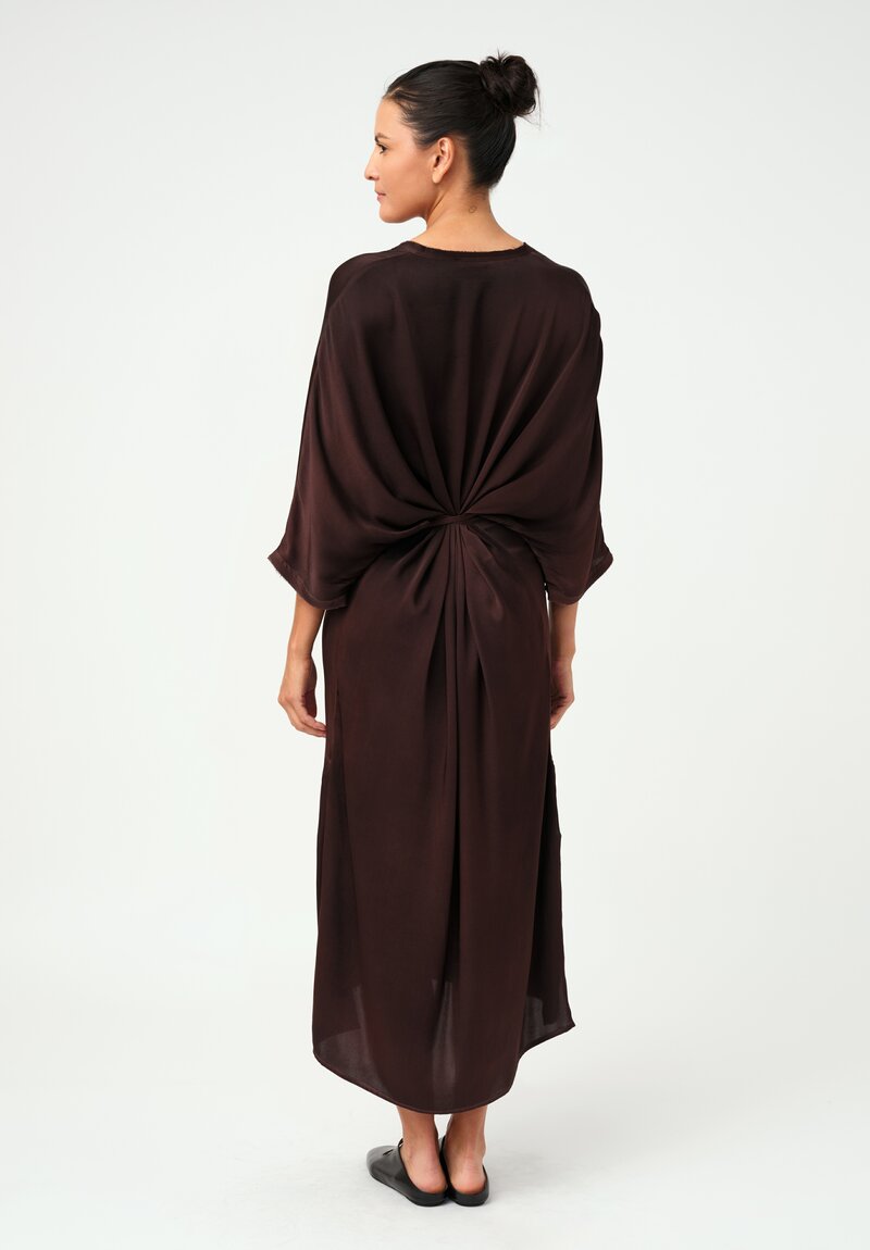 Avant Toi Silk V-Neck Kaftan Dress in Nero & Moro Brown