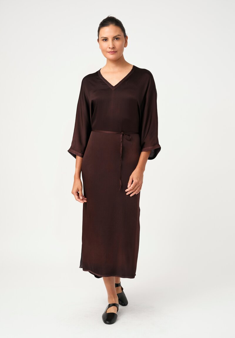 Avant Toi Silk V-Neck Kaftan Dress in Nero & Moro Brown