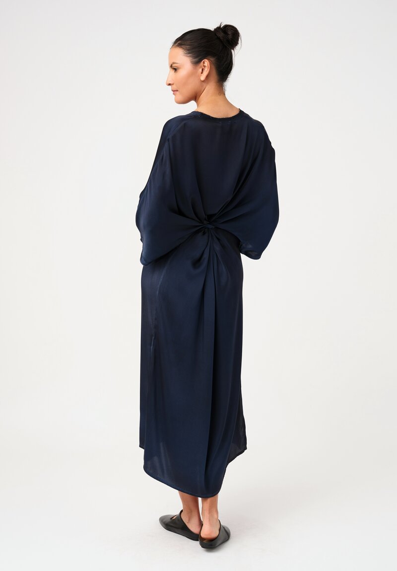 Avant Toi Silk V-Neck Kaftan Dress in Nero & Fiume Blue