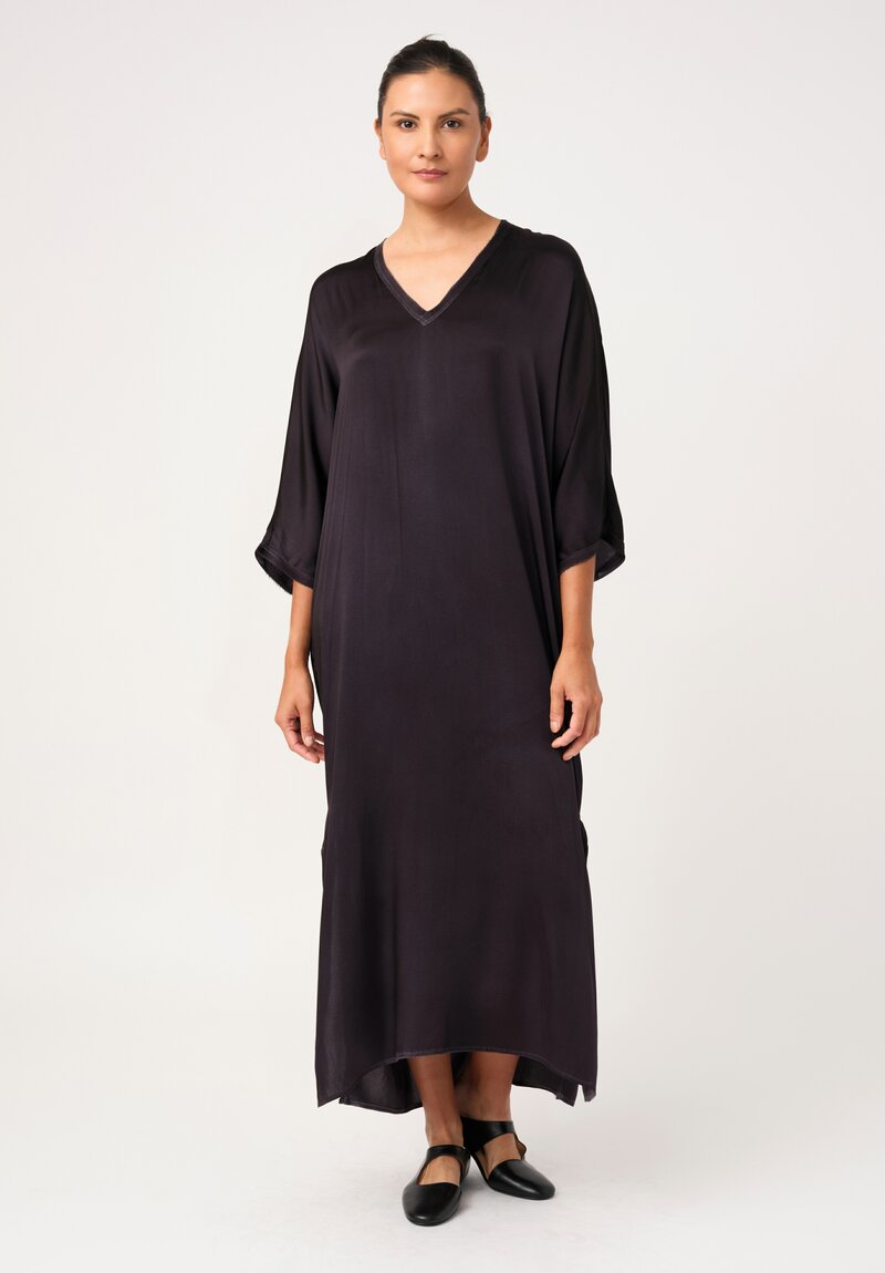 Avant Toi Silk V-Neck Kaftan Dress in Nero Black