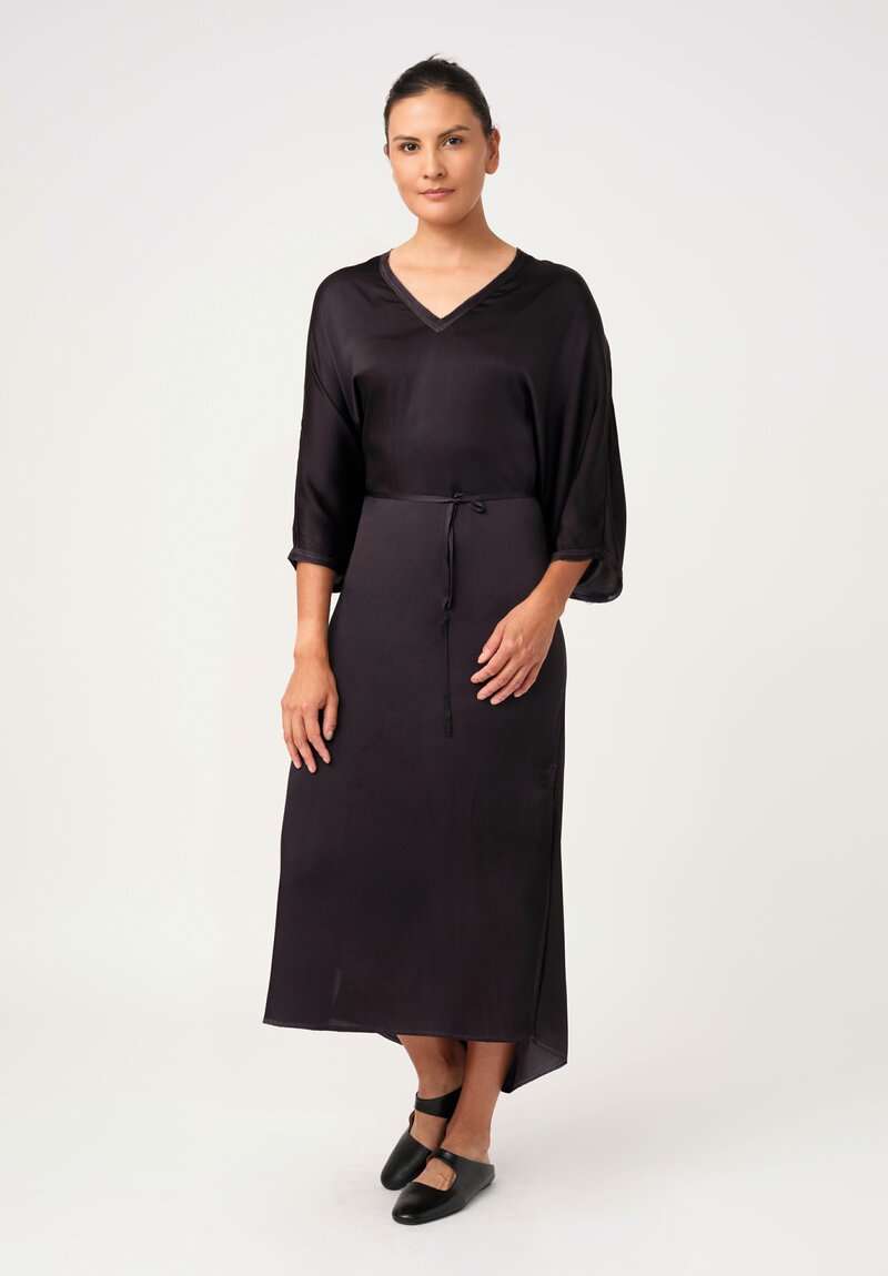 Avant Toi Silk V-Neck Kaftan Dress in Nero Black