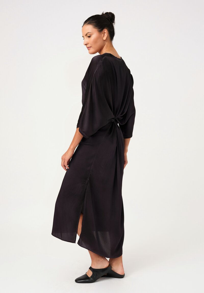 Avant Toi Silk V-Neck Kaftan Dress in Nero Black