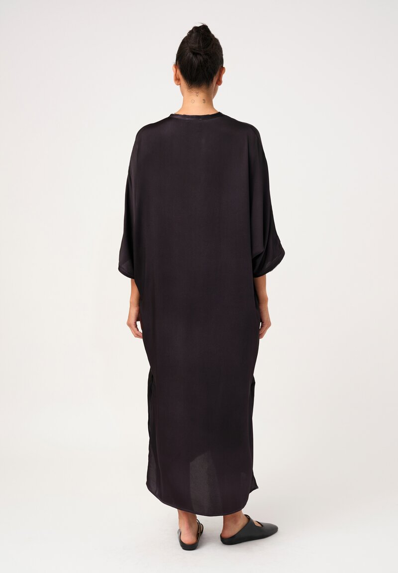 Avant Toi Silk V-Neck Kaftan Dress in Nero Black
