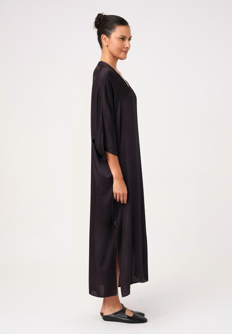 Avant Toi Silk V-Neck Kaftan Dress in Nero Black