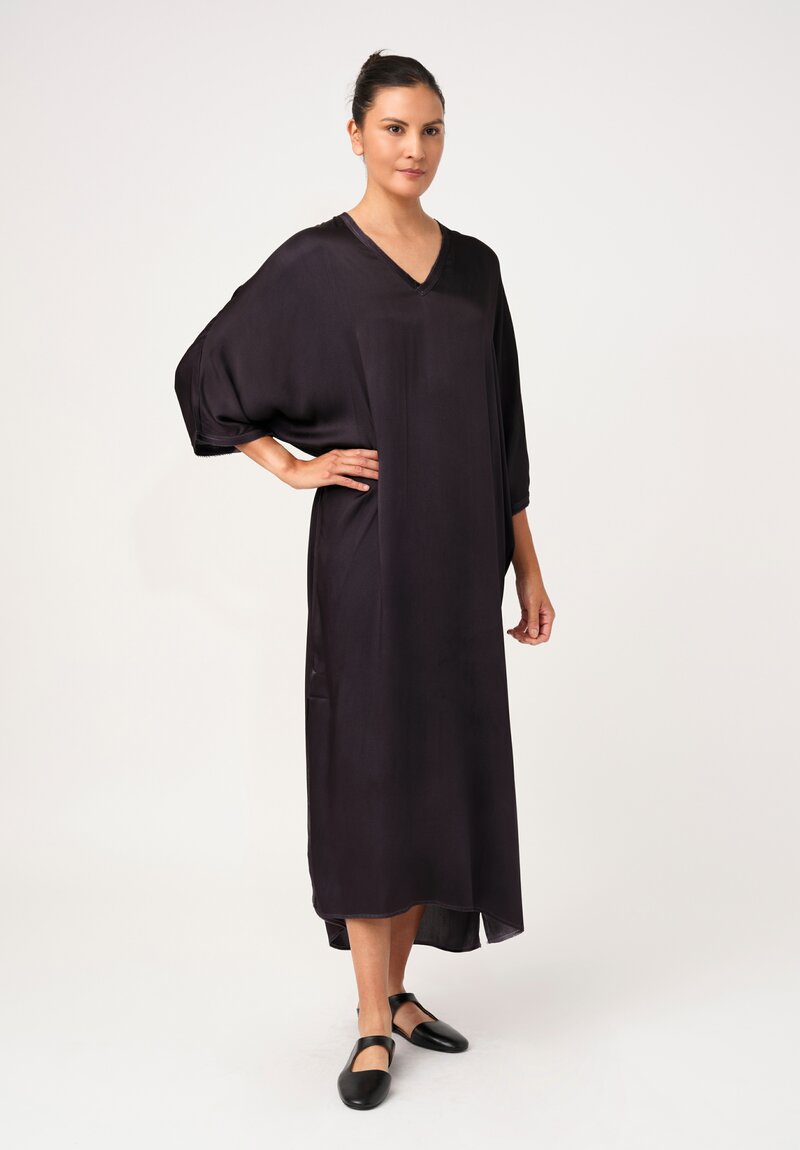 Avant Toi Silk V-Neck Kaftan Dress in Nero Black