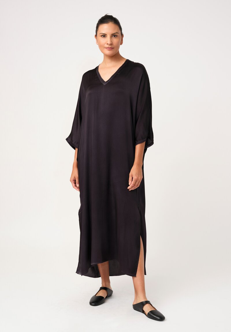 Avant Toi Silk V-Neck Kaftan Dress in Nero Black