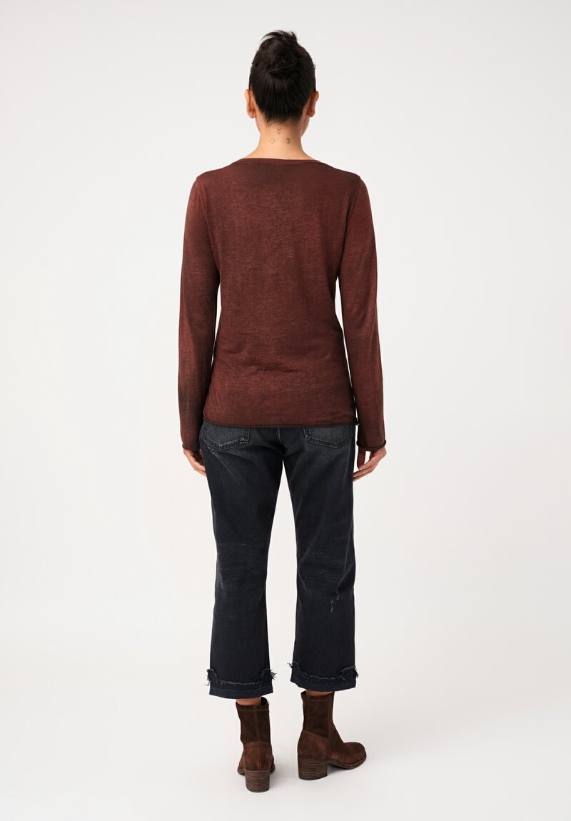 Avant Toi Cotton Hand-Painted V-Neck Long Sleeve Top in Nero & Brownie Brown