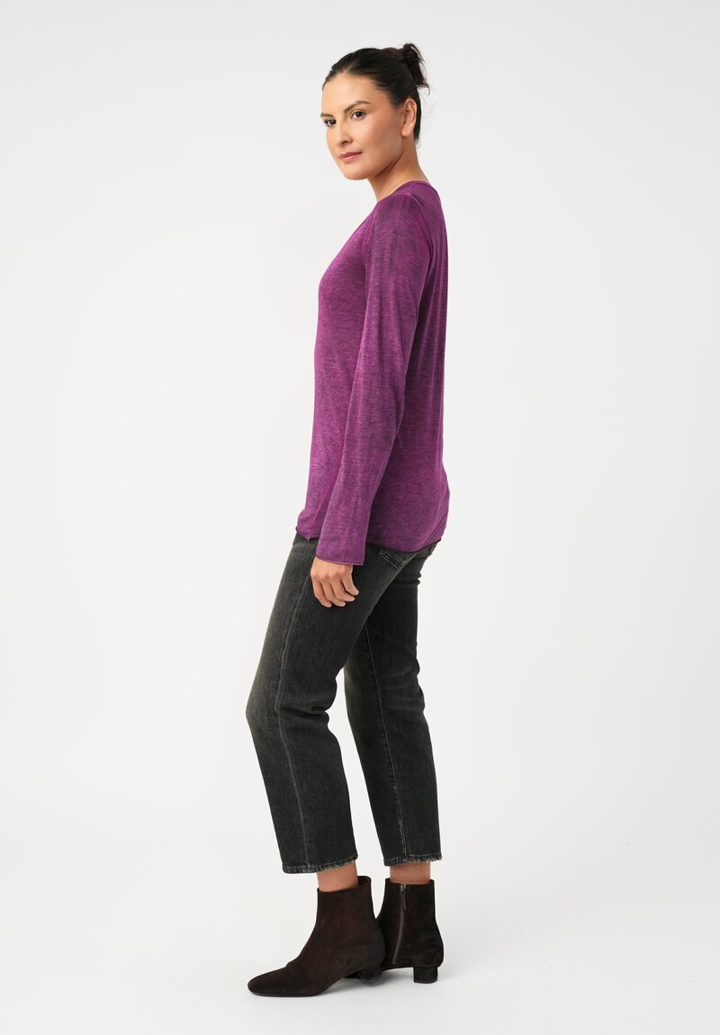 Avant Toi Cotton Hand-Painted V-Neck Long Sleeve Top in Nero & Anemone Pink