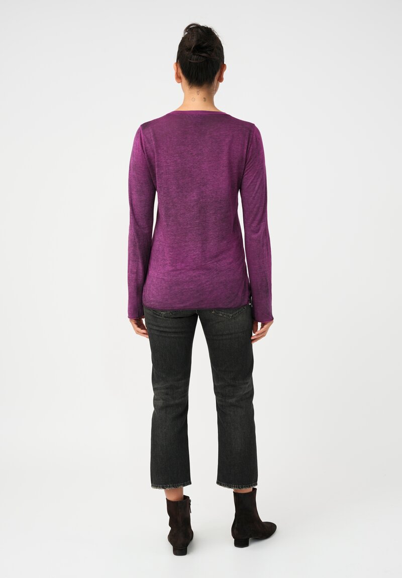 Avant Toi Cotton Hand-Painted V-Neck Long Sleeve Top in Nero & Anemone Pink