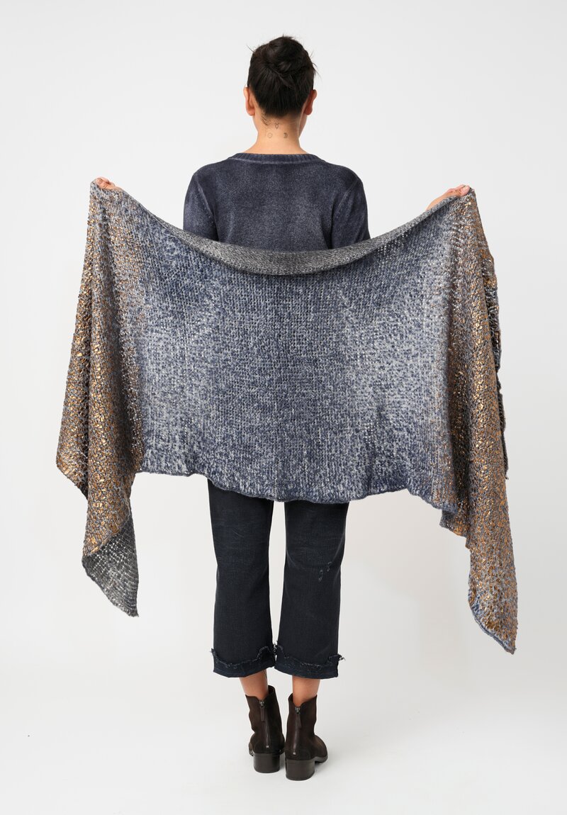 Avant Toi Silk & Cashmere Hand-Painted Pelliccia Scarf in Nero & Midnight Blue