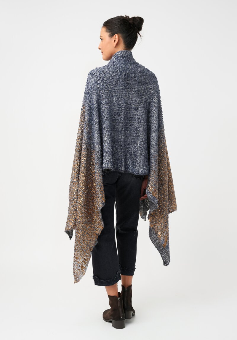 Avant Toi Silk & Cashmere Hand-Painted Pelliccia Scarf in Nero & Midnight Blue