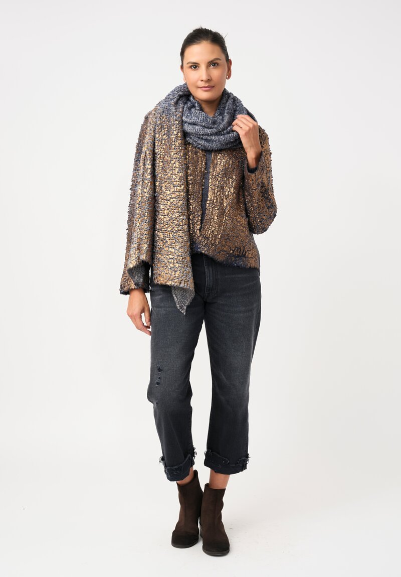 Avant Toi Silk & Cashmere Hand-Painted Pelliccia Scarf in Nero & Midnight Blue