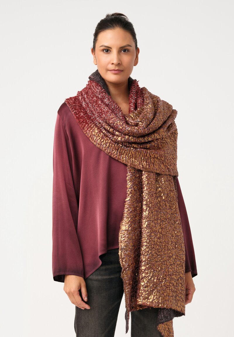 Avant Toi Silk & Cashmere Hand-Painted Pelliccia Scarf in Nero & Fuoco Red