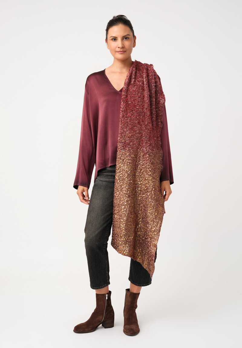 Avant Toi Silk & Cashmere Hand-Painted Pelliccia Scarf in Nero & Fuoco Red