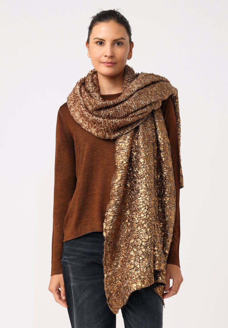 Avant Toi Silk & Cashmere Hand-Painted Pelliccia Scarf in Nero & Antilope Brown