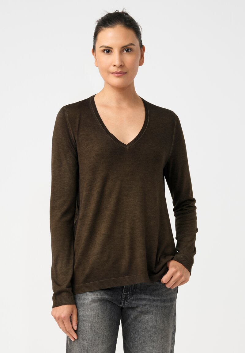 Avant Toi Cashmere & Vintage Silk One-of-a-Kind V-Neck Sweater in Moss Green Mosaic