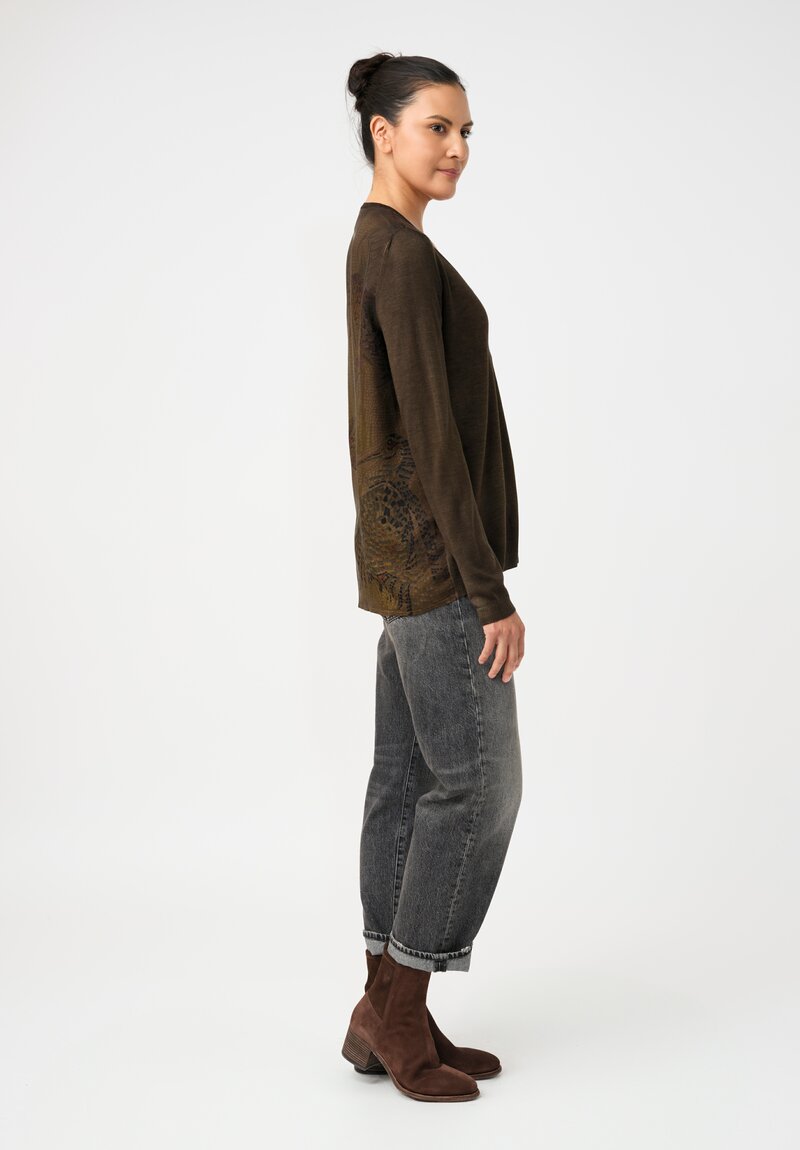 Avant Toi Cashmere & Vintage Silk One-of-a-Kind V-Neck Sweater in Moss Green Mosaic