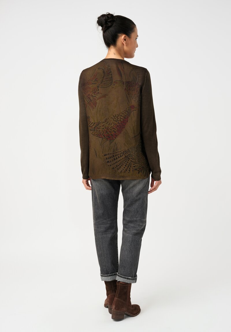 Avant Toi Cashmere & Vintage Silk One-of-a-Kind V-Neck Sweater in Moss Green Mosaic