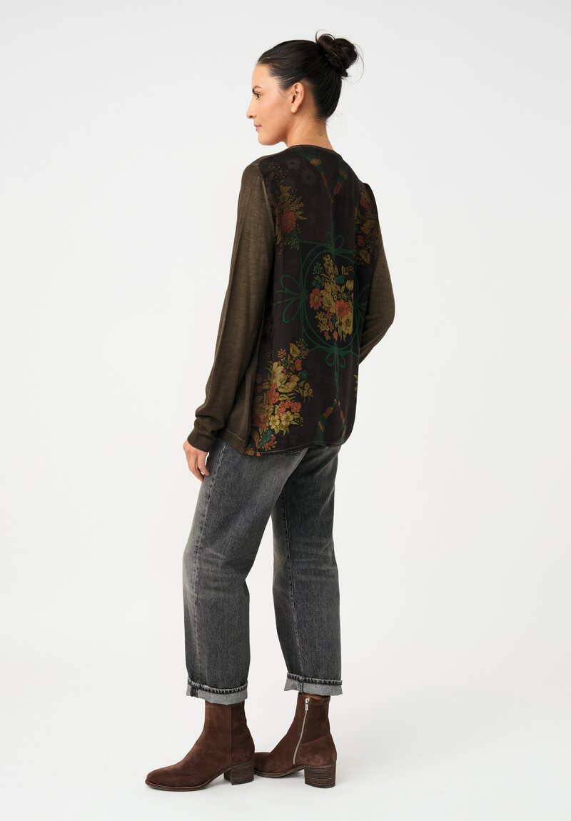 Avant Toi Cashmere & Vintage Silk One-of-a-Kind V-Neck Sweater in Moss Green Tassels