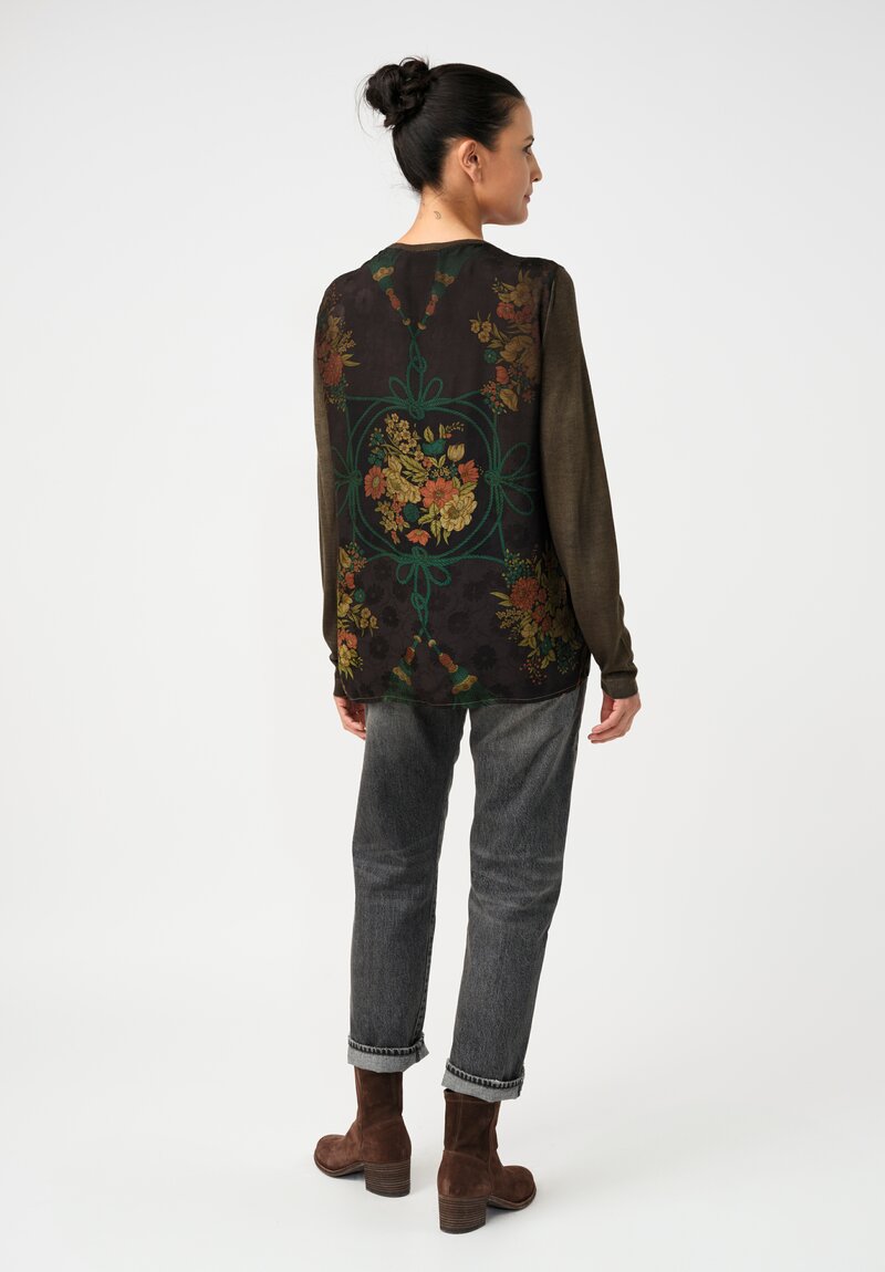 Avant Toi Cashmere & Vintage Silk One-of-a-Kind V-Neck Sweater in Moss Green Tassels