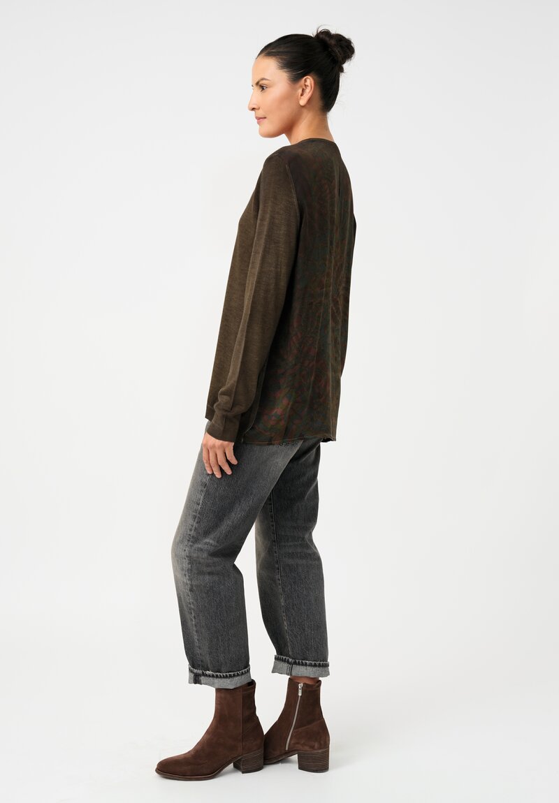 Avant Toi Cashmere & Vintage Silk One-of-a-Kind V-Neck Sweater in Moss Green Ferns