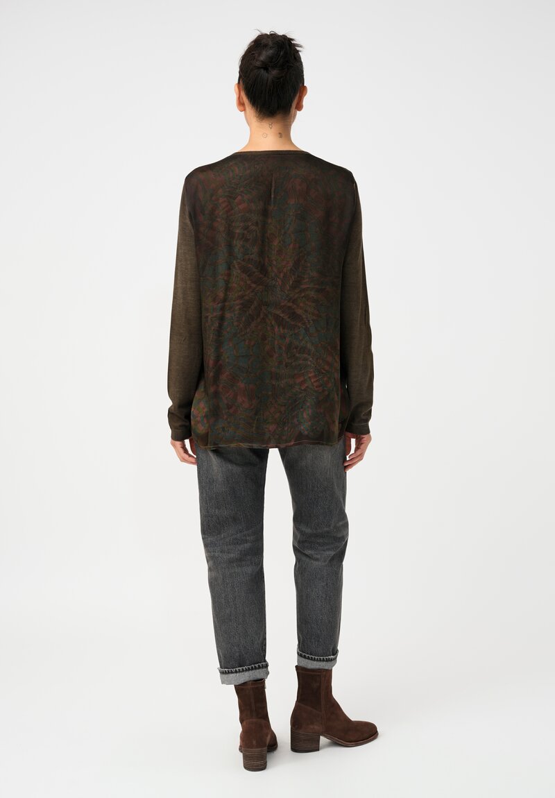 Avant Toi Cashmere & Vintage Silk One-of-a-Kind V-Neck Sweater in Moss Green Ferns