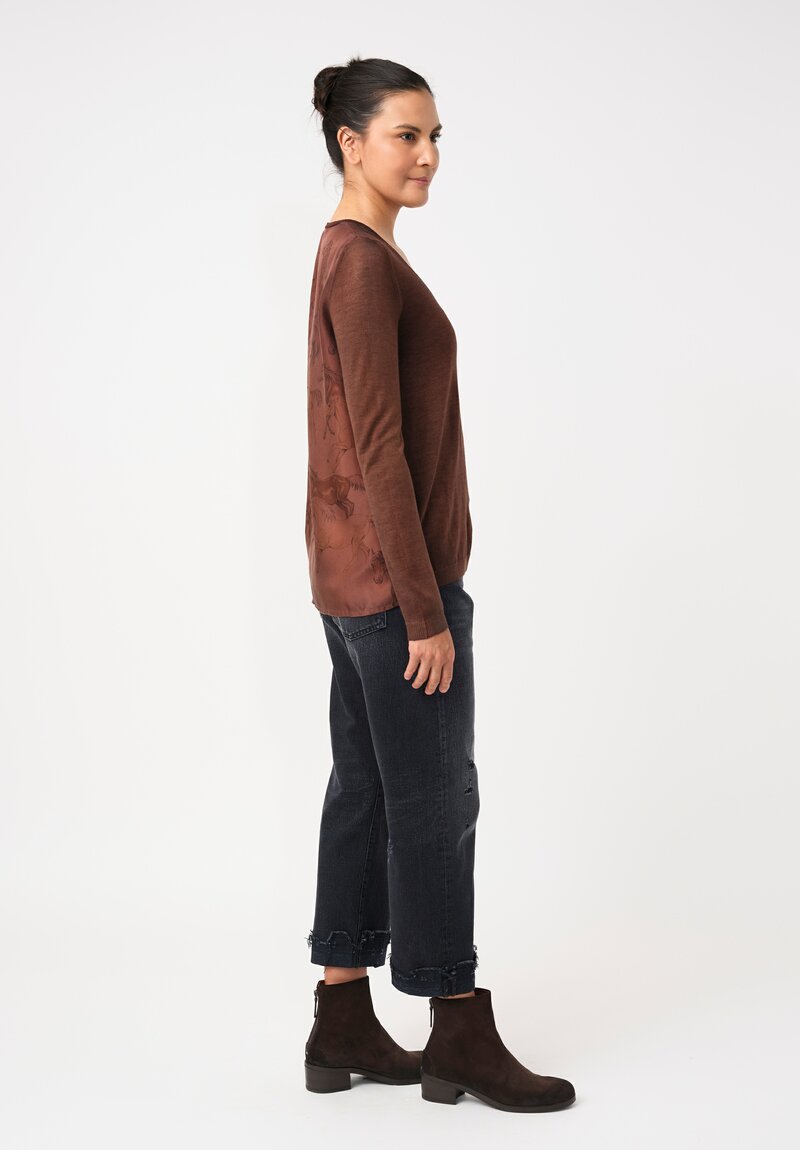 Avant Toi Cashmere & Vintage Silk One-of-a-Kind V-Neck Sweater in Brownie Brown Caballo