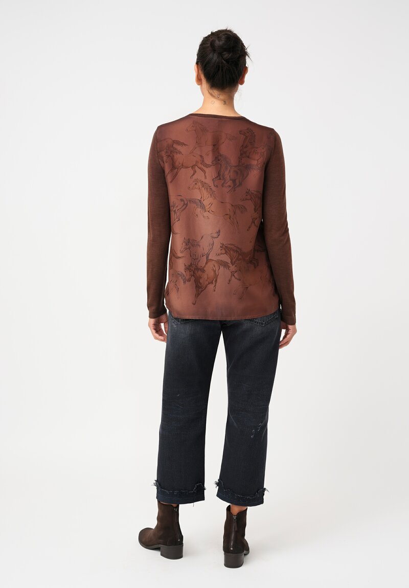 Avant Toi Cashmere & Vintage Silk One-of-a-Kind V-Neck Sweater in Brownie Brown Caballo