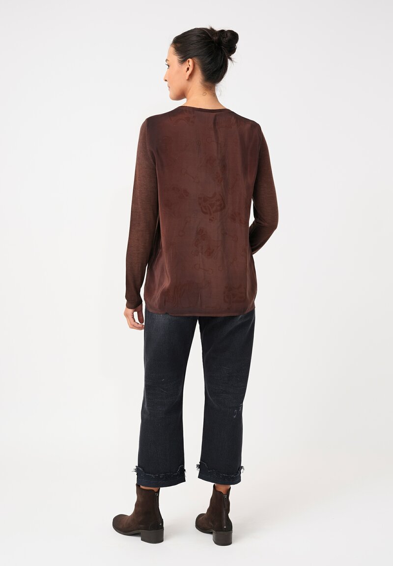 vant Toi Cashmere & Vintage Silk One-of-a-Kind V-Neck Sweater in Brownie Brown Saddles