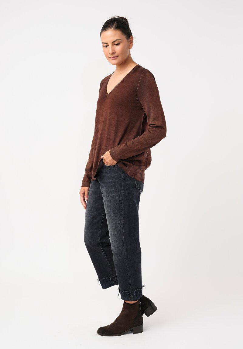 Avant Toi Cashmere & Vintage Silk One-of-a-Kind V-Neck Sweater in Brownie Brown Loops