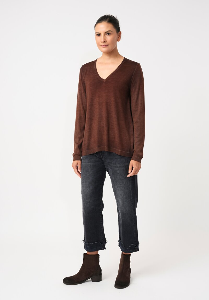 Avant Toi Cashmere & Vintage Silk One-of-a-Kind V-Neck Sweater in Brownie Brown Loops
