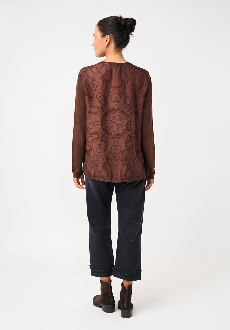 Avant Toi Cashmere & Vintage Silk One-of-a-Kind V-Neck Sweater in Brownie Brown Loops