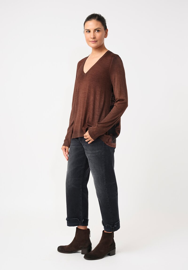 Avant Toi Cashmere & Vintage Silk One-of-a-Kind V-Neck Sweater in Brownie Brown Frama