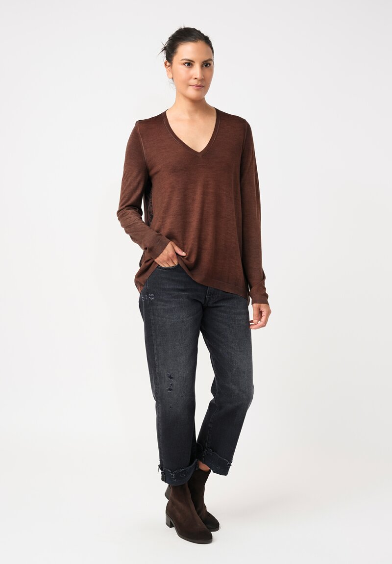 Avant Toi Cashmere & Vintage Silk One-of-a-Kind V-Neck Sweater in Brownie Brown Frama