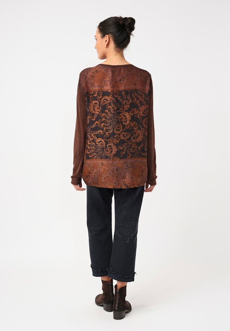 Avant Toi Cashmere & Vintage Silk One-of-a-Kind V-Neck Sweater in Brownie Brown Swirls