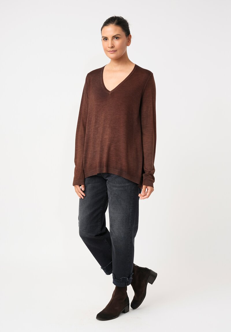 Avant Toi Cashmere & Vintage Silk One-of-a-Kind V-Neck Sweater in Brownie Brown Mandala