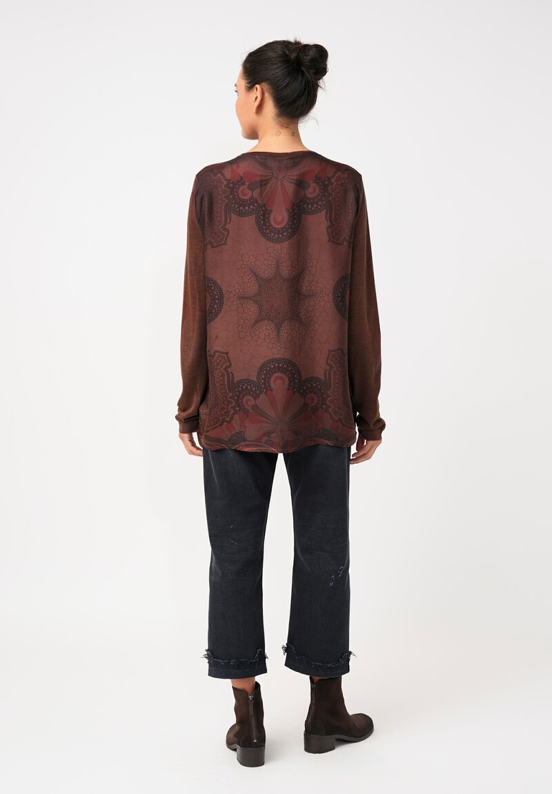 Avant Toi Cashmere & Vintage Silk One-of-a-Kind V-Neck Sweater in Brownie Brown Mandala