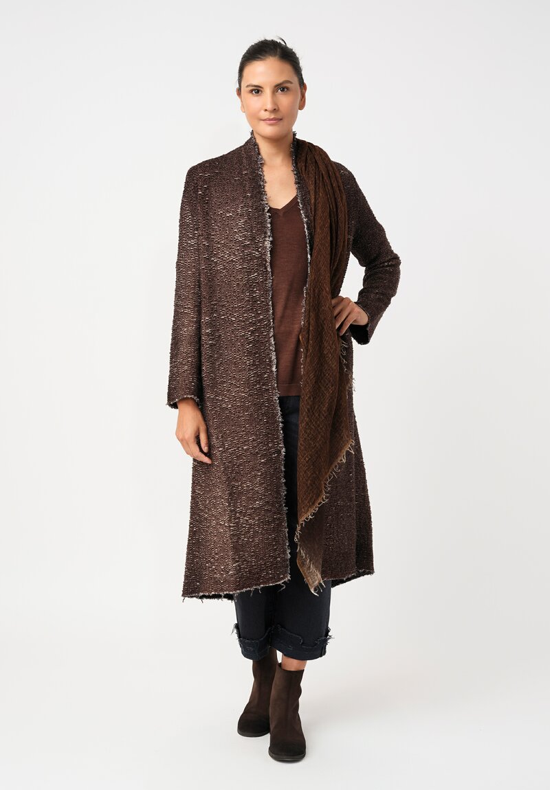 Avant Toi Cashmere & Vintage Silk One-of-a-Kind V-Neck Sweater in Brownie Brown Mandala