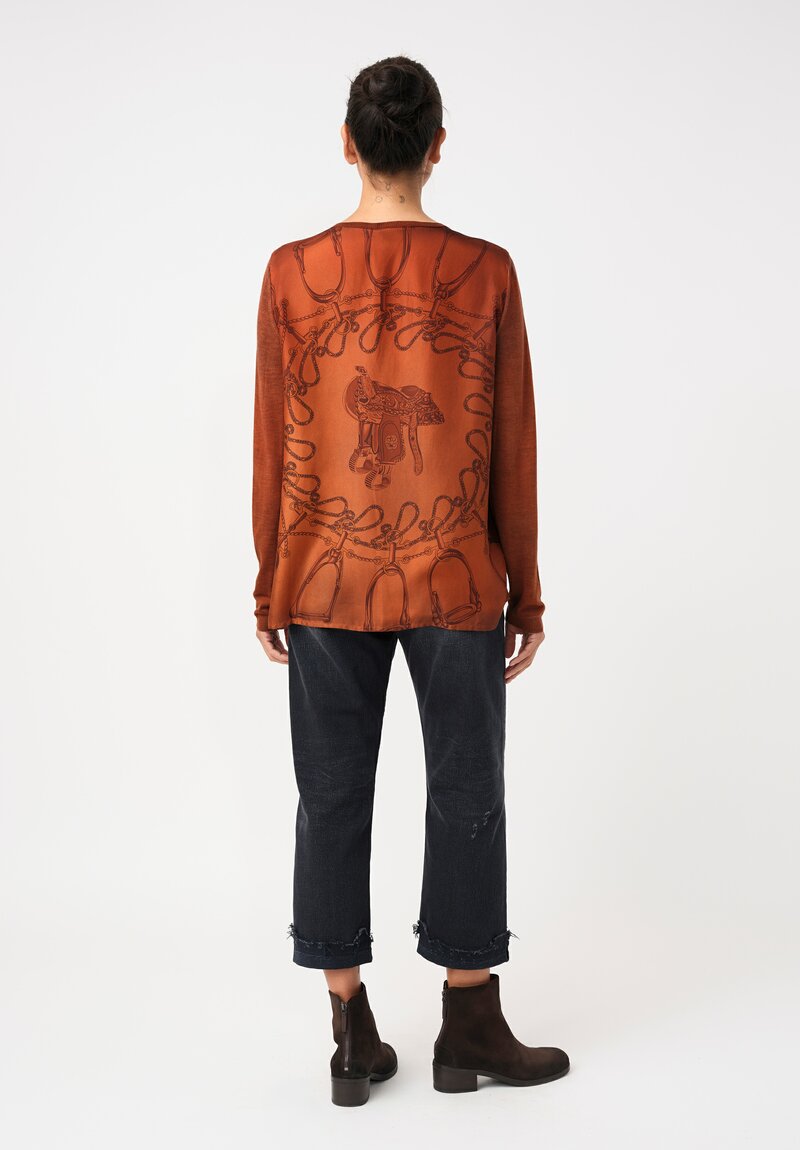 Avant Toi Cashmere & Vintage Silk One-of-a-Kind V-Neck Sweater in Mango Orange Saddles