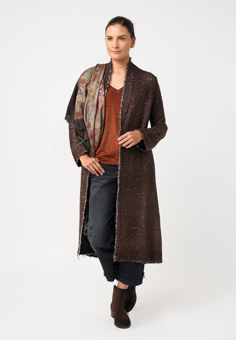 Avant Toi Cashmere & Vintage Silk One-of-a-Kind V-Neck Sweater in Mango Orange Saddles