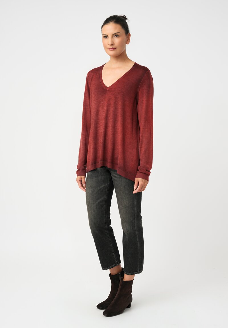 vant Toi Cashmere & Vintage Silk One-of-a-Kind V-Neck Sweater in Fuoco Red Jewels