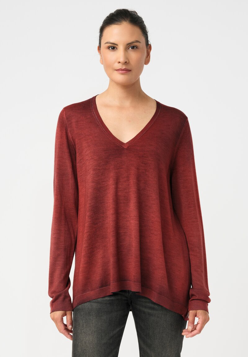 vant Toi Cashmere & Vintage Silk One-of-a-Kind V-Neck Sweater in Fuoco Red Jewels