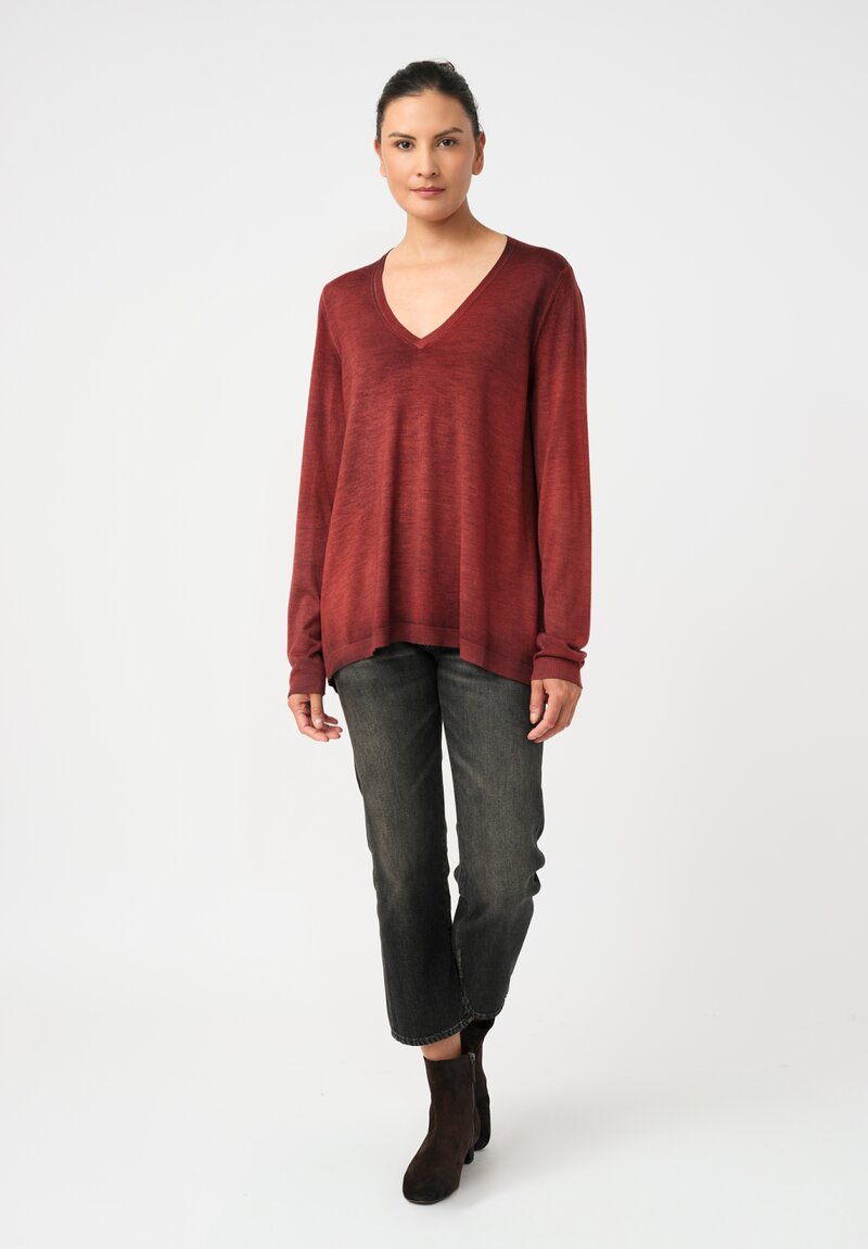 vant Toi Cashmere & Vintage Silk One-of-a-Kind V-Neck Sweater in Fuoco Red Jewels