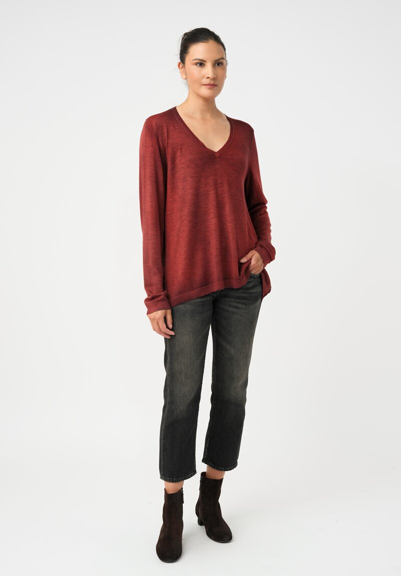 vant Toi Cashmere & Vintage Silk One-of-a-Kind V-Neck Sweater in Fuoco Red Jewels
